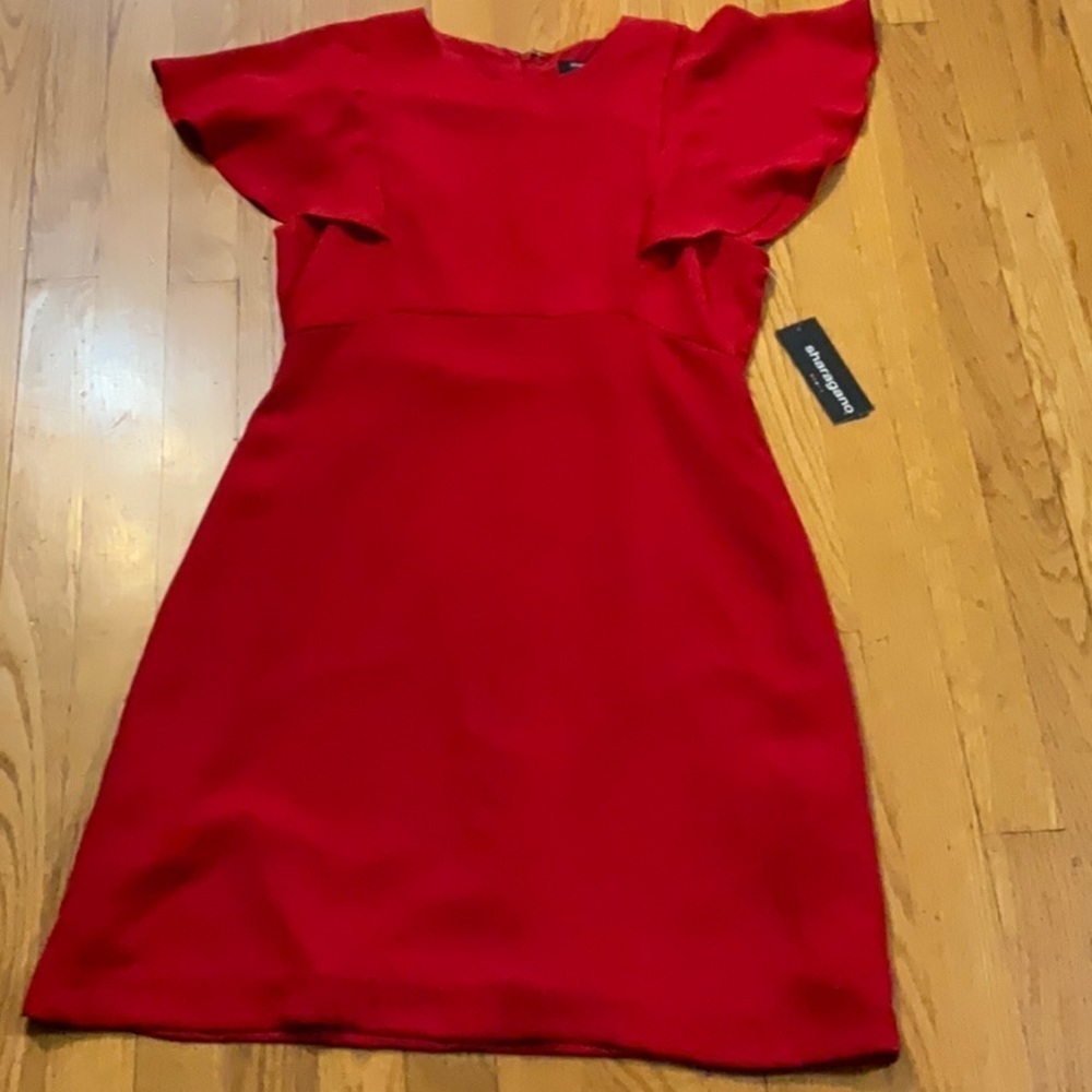 Sharagano Dress Apple Red Size 4 Flutter Sleeves Princess A-Line